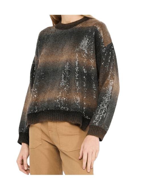 Maglia da donna con paillettes all-over sullo sfondo sfumato nei toni di marrone. LIU JO | MF5380-MA14RS9472